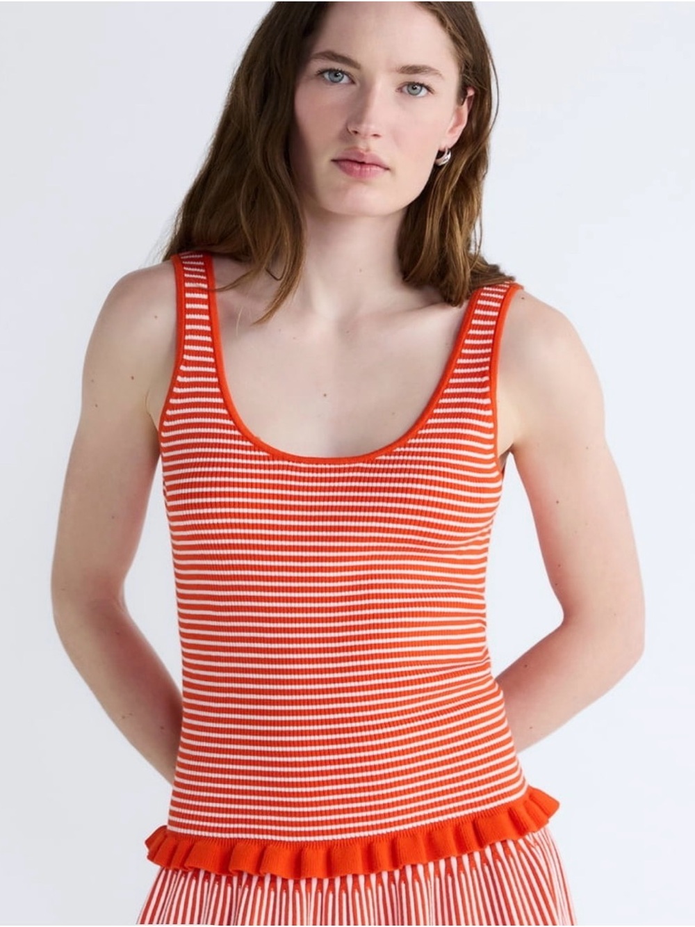 Striped Orange Scoop-Neck Tank with Ruffle Hem